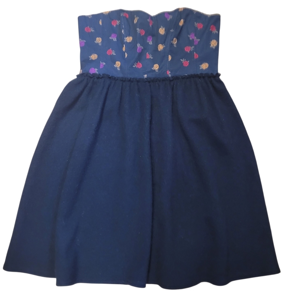 Maple Anthropologie High-Waist Wool & Cotton Floral Bustier Dress Twee‎ M
